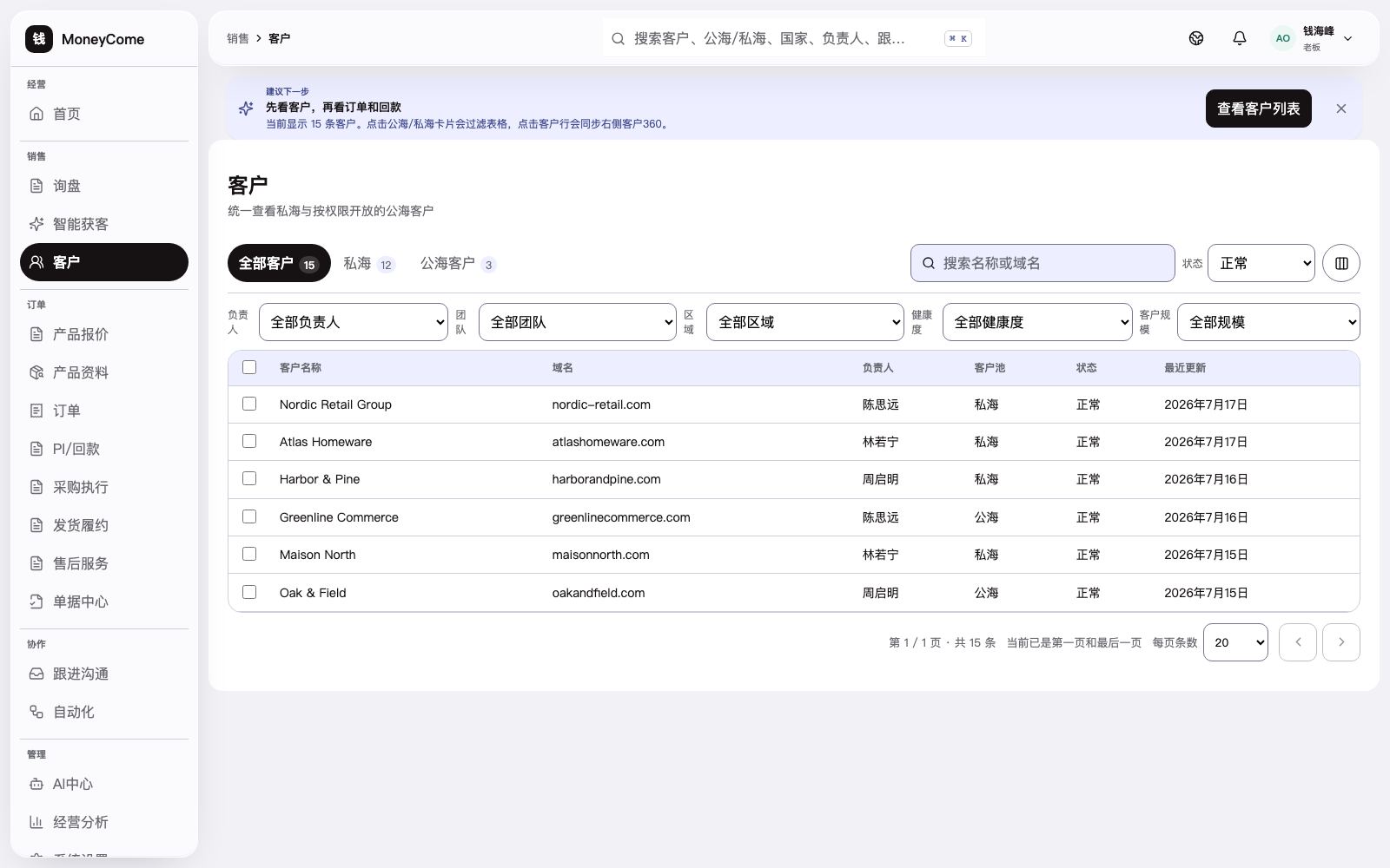 Real MoneyCome customer workspace